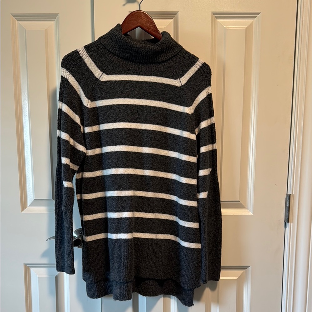a new day White and Gray Striped Turtleneck Sweater